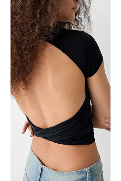 elegante moda sırt dekolte crop tshirt