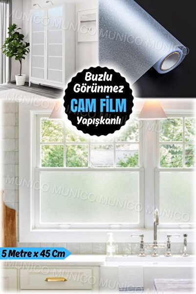 Munico 500 x 45 Cm Gizlilik Filmi Cam Pencerelere Anti UV Güneş Engelleyici Pencere Banyo Ofisi Yapışkanlı