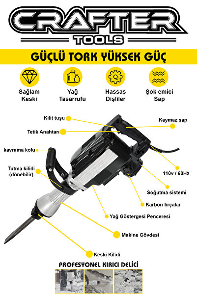 CRAFTERTOOLS Germany Professional Büyük Tip Kırıcı Delici Hilti 16 Kg Hilti 3 Metre Kablolu 65mm