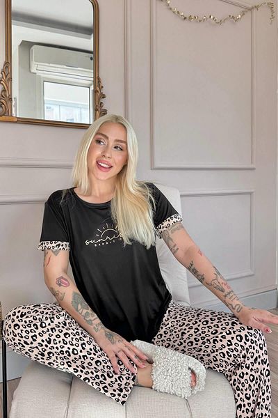 Pijamaevi Sunshine Patterned Black Bamboo - Γυναικείο Σετ κοντομάνικο πιτζάμα