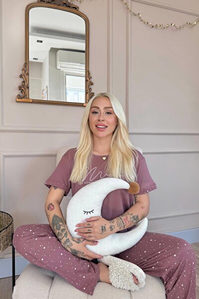 Pijamaevi Sötét rózsaszín bambusz rövid ujjú női pizsama szett - varázsmintás