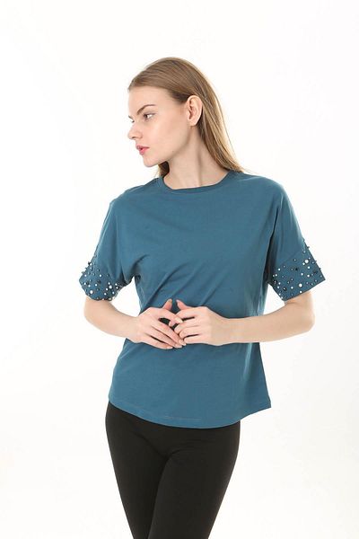 ESPİNA Tricou de damă cu mânecă Flow și detaliu perlat