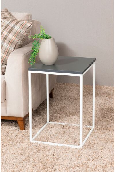tino furniture Lyon Beyaz Kare Yan Sehpa 40x40