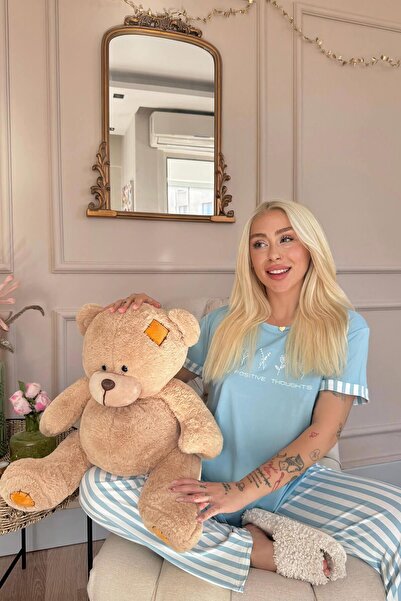 Pijamaevi Bamboo Short Sleeve Women's Pajama Set - Blue Positive Patterned