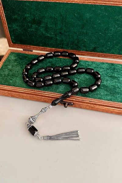 dergah tesbih Erzurum Oltu Stone Rosary - Large Size Capsule Model, 9x12 mm