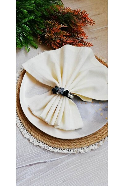 CWolf Черно-сребрист пръстен за салфетка с розова перла