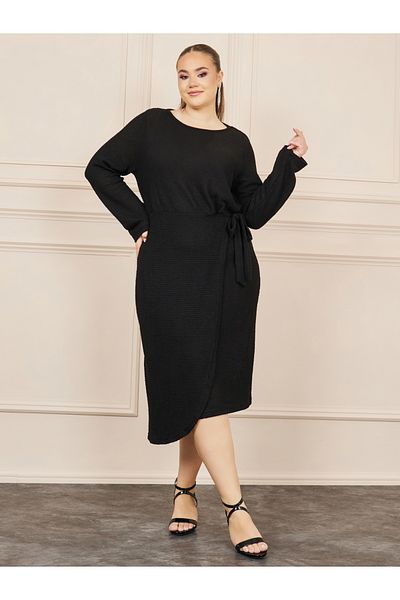 Styli Plus Waffle Texture Wrap Style A-Line Midi Dress