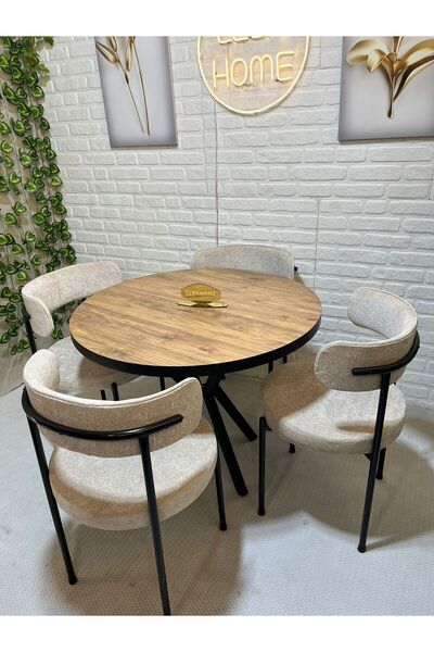 ELEN HOME Mutfak Masası Takımı, (LAK PANEL MDF)yuvarlak Masa Sandalye 4 Kişil...