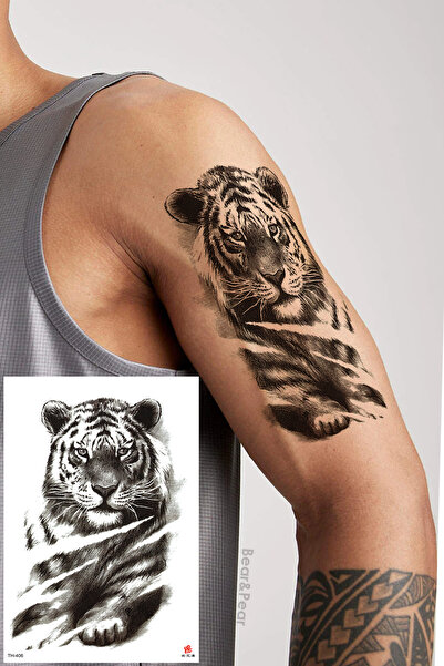 BP Tattoo Gerçek Dövme Görünümlü Kaplan Dövmesi Tiger Tattoo
