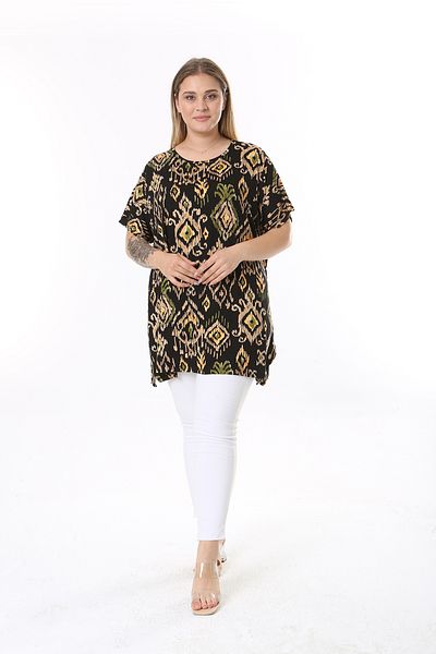 XL Modam Large Size Mink Black Tunic - Multicolored and Side Slit