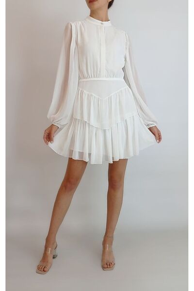 oyagüler KADIN BEYAZ ŞİFON MİNİ MEZUNİYET NİKAH ELBİSESİ YY101114