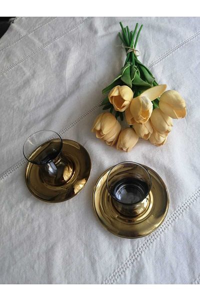 Dnz Krosno Tea Set Gold Gilt Plated 12 Piece Set for 6 People