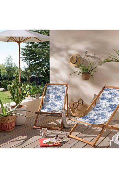 Adawall Mavi Bahçe Katlanabilir Şezlong (fırınlanmış Gürgen Ağacı, Süet Kumaş)