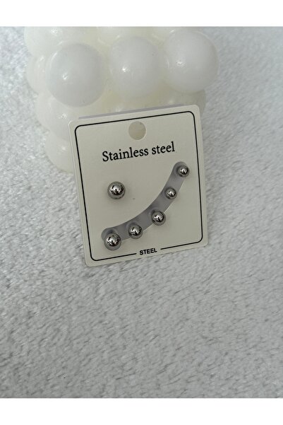 HERCY Çelik Silver Top Küpe Set | Çelik Küpe Set | Top Top Küpe Set