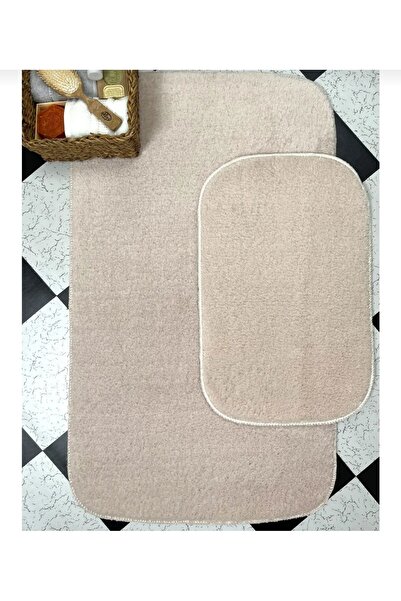AKSU HALI Peluş Gri Banyo Paspas Takımı 2'li Büyük Boy (100x60) (50x60) Yıkan...