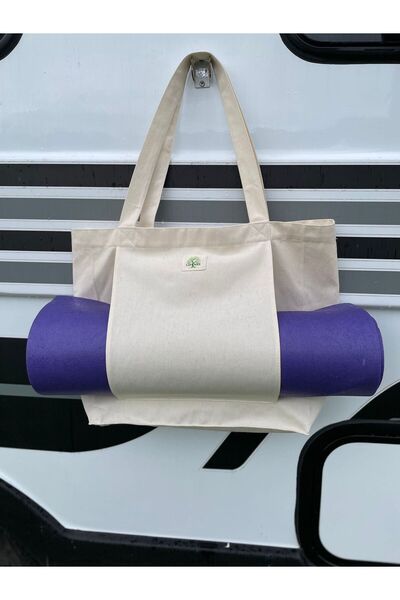 LİFENES Mat Carry Bag Pilates & Yoga Beach Casual Raw Canvas Fabric Women's Shoulder Bag