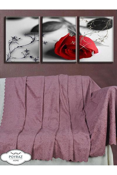 POYRAZ Shiny Patterned Chenille Cherry Double Sided Sofa Sofa Bed Cover Shawl