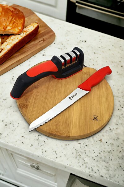 SürLaz Pro Bıçak Bileyici Kesme Tahtası Ekmek Bıçağı 3 Parça Mutfak Seti