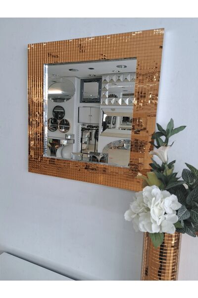 MURANO Dekoratif Mozaik Kesim Bakır Ayna Salon Aynası Banyo Aynası 53x53