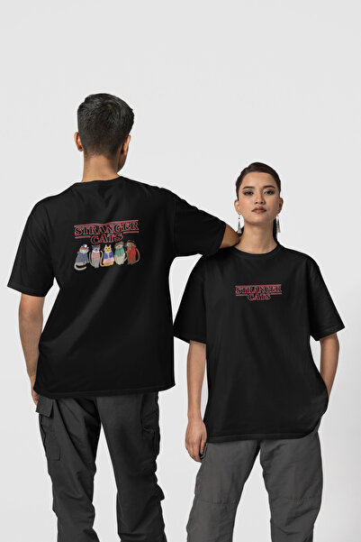 Harmandar Stranger Cats Tricou oversize cu imprimeu în față și în spate, 100%...