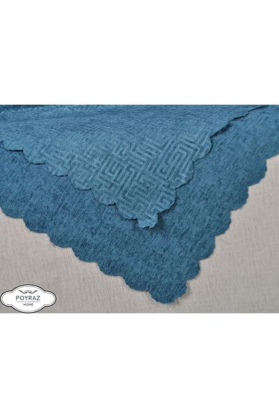 POYRAZ Shiny Patterned Chenille Turquoise Double Sided Sofa Sofa Bed Cover Shawl