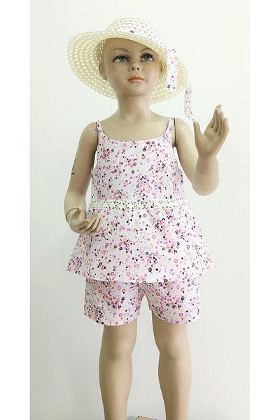 minitrends Rochie cu bretele cu model și detaliu guipură cu pantaloni scurți - Set 3 piese