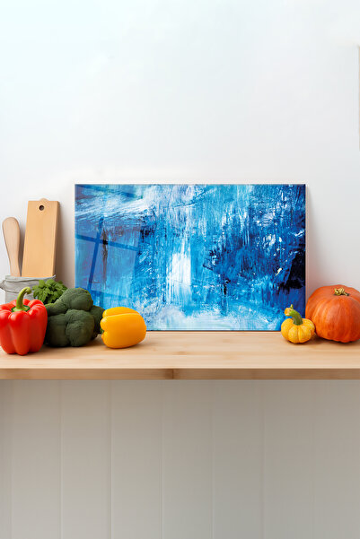 Rosyvien Abstract Blue Glass Cutting Board - Silicone Leg, Presentation Cutti...