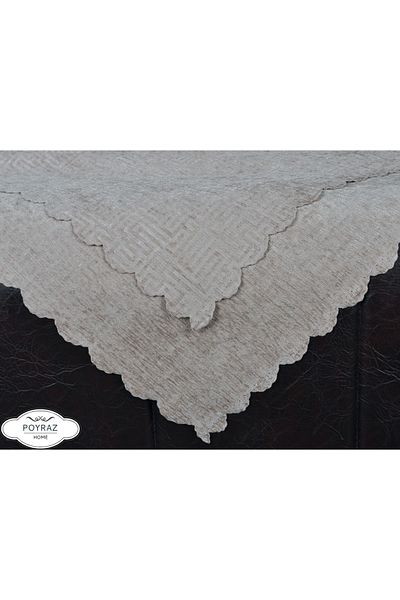 POYRAZ Shiny Patterned Chenille Beige Double Sided Sofa Sofa Bed Cover Shawl