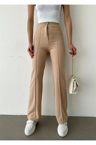 ModaDeniz Sea Women's Ultra High Waist - Recovery Lycra Crepe Palazzo Trousers