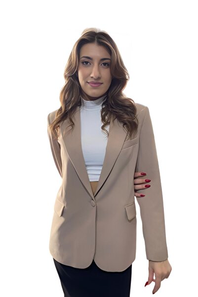 Blue Black Bej Blazer Kadın Ceket, regular kalıp, astarlı, rahat kesim