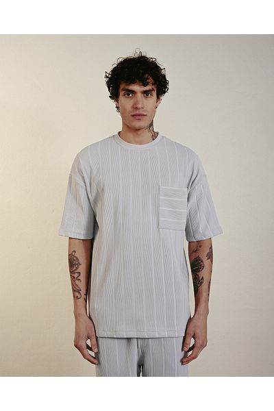 İLKCET MODA Μπλουζάκι με ριγέ τσέπη oversize