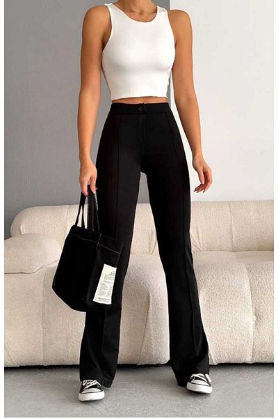 ModaDeniz Sea Women's Ultra High Waist - Recovery Lycra Crepe Palazzo Trousers
