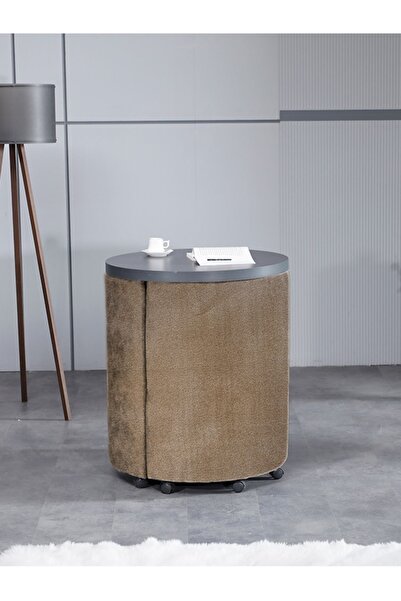 Meşe Home Marvel Tezgahlı Depolama Alanlı Tekerlekli Nubuk Kumaş Puf - Bench Çalışma Masası