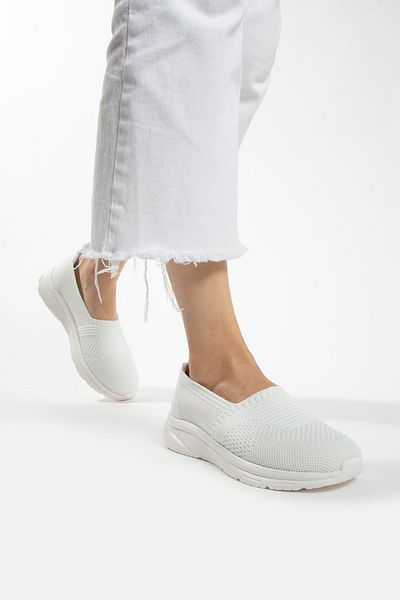 İnan Ayakkabı Pantof Conford tricotat de culoare albă pentru femei (talpă de 4 cm)