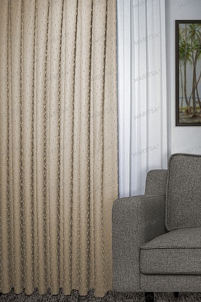MARİTSA Linen Series Grammated Background Curtain - Pompom Pattern, Tight Pleat (1x3), Single Wing Curtain