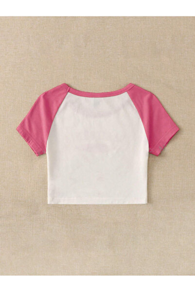 Mad&Calf Women's Short Sleeve Garnished Crop T-Shirt