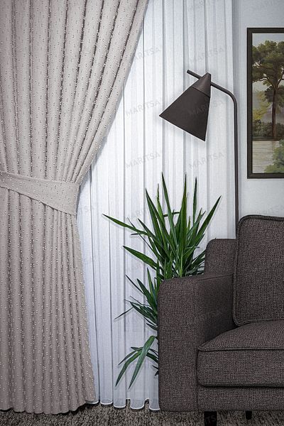 MARİTSA Beige Colored Linen Series - Gramaged Pompom Pattern, Single Wing Curtain (1x3)