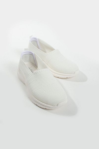 İnan Ayakkabı Pantof Conford tricotat de culoare albă pentru femei (talpă de 4 cm)