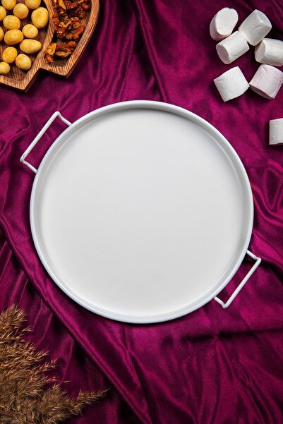 Doreline Metal White Serving Tray with Metal Handles 24cm, Coffee Tray, Presentation Tray, Breakfast Tray
