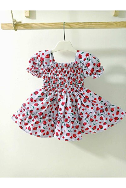 krm kerem bebe Çilekli Yazlık Kız Çocuk Elbise