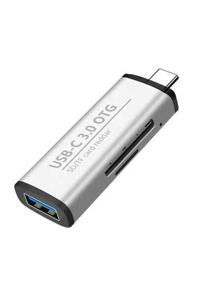 Streak Type-c To Usb 3.0 Çevirici Sd Tf Kart Okuyucu Adaptör Otg - Gümüş