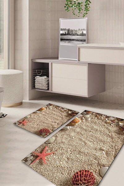 Kilimteks 3 Boyutlu Kaymaz Taban Yıkanabilir 2'li Set Banyo Halısı Paspas Klo...