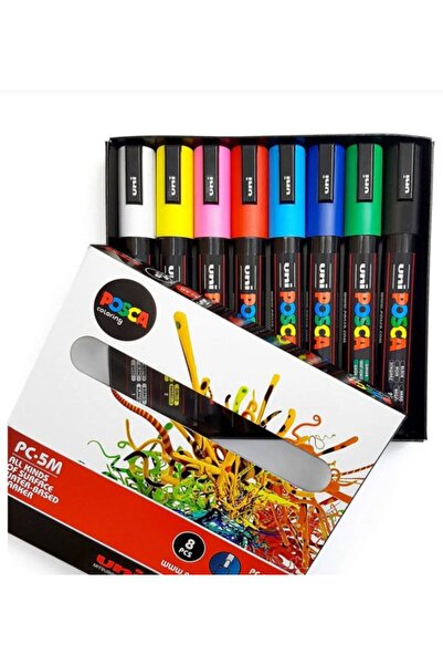 Uni Posca Pc-5m  Ana Renkler 8 li Set 1.8-2.5 Su Bazlı Boyama Markörü