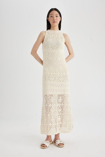 DeFacto Maxi-Strickkleid mit Neckholder – gehäkelt, ärmellos C1391ax24sm