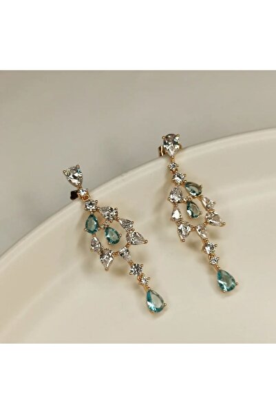 Lydia Jewelry XUPİNG Zirkon Taşlı Turkuaz Damla Model Küpe