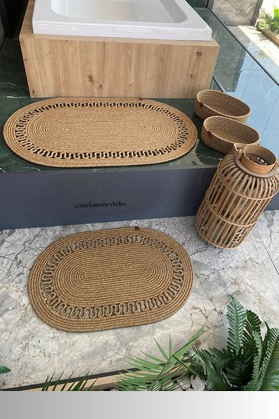 Türkmen Ev Tekstil Γιούτα, Ψάθινο, Σετ χαλάκι μπάνιου, Σετ καλάθι μπάνιου, Σετ χαλάκι, Μπάνιο