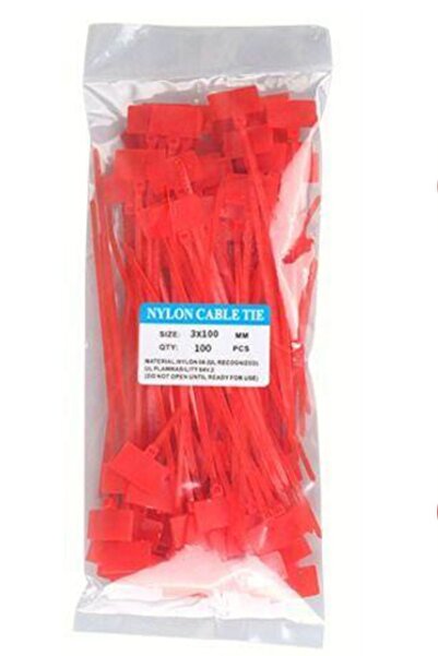 usin 100 Adet Kırmızı Etiketli Elektrik Kablosu Kablo Bağı Klips Plastik Cırt...