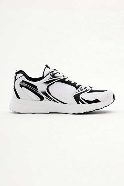 Tonny Black Unisex Beyaz Siyah Faylon Taban Bağcıklı Spor Ayakkabı