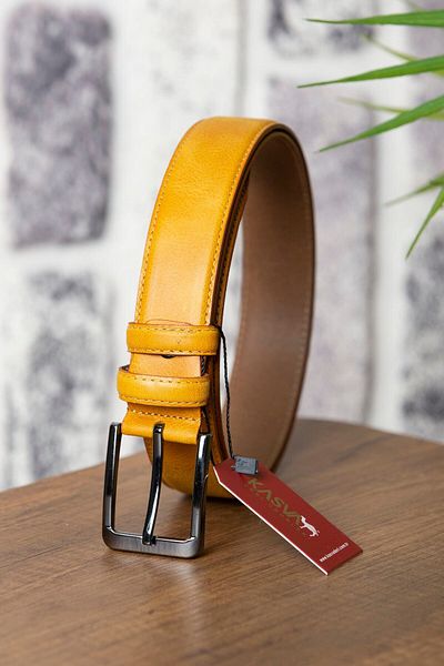 KASVA DERİ 3.5 Cm Mustard Yellow Grayz Original Leather Belt