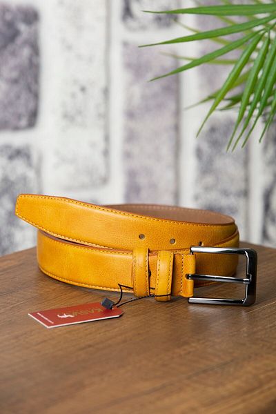 KASVA DERİ 3.5 Cm Mustard Yellow Grayz Original Leather Belt